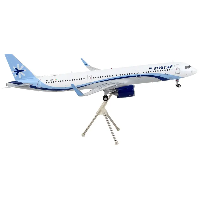 Airbus A321neo Commercial Aircraft "Interjet" White with Blue Stripes "Gemini 200" Series 1/200 Diecast Model Airplane by GeminiJets