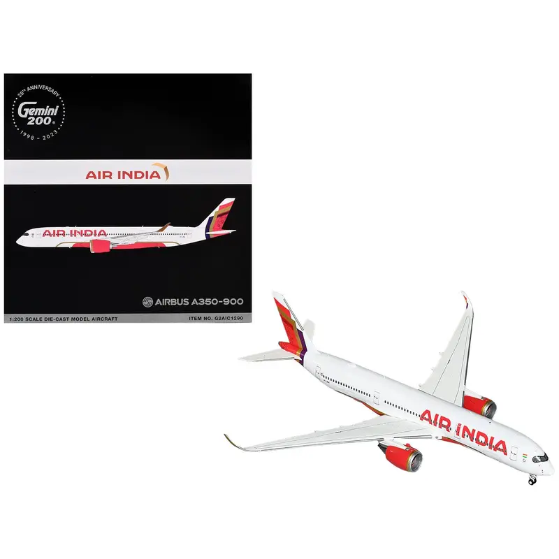 Airbus A350-900 Commercial Aircraft "Air India" (VT-JRH) White with Striped Tail "Gemini 200" Series 1/200 Diecast Model Airplane by GeminiJets