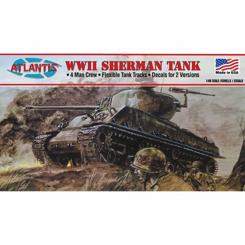 Atlantis 1/48 World War II M4 Sherman Medium Tank Model Kit with Four Figures