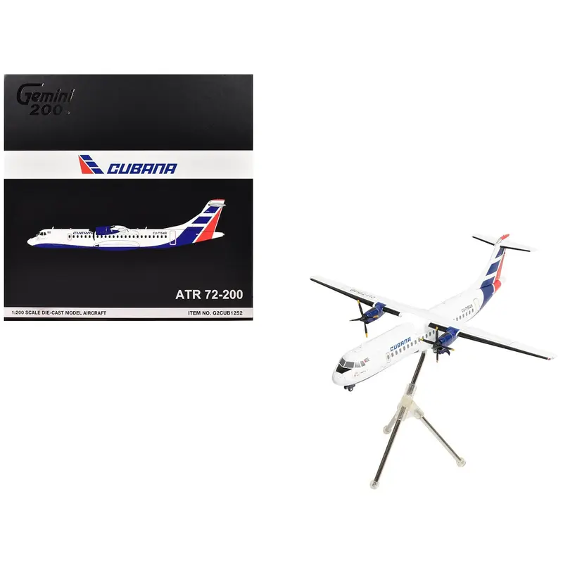 ATR 72-200 Commercial Aircraft "Cubana de Aviacion" (CU-T1548) White with Red and Blue Tail "Gemini 200" Series 1/200 Diecast Model Airplane by GeminiJets