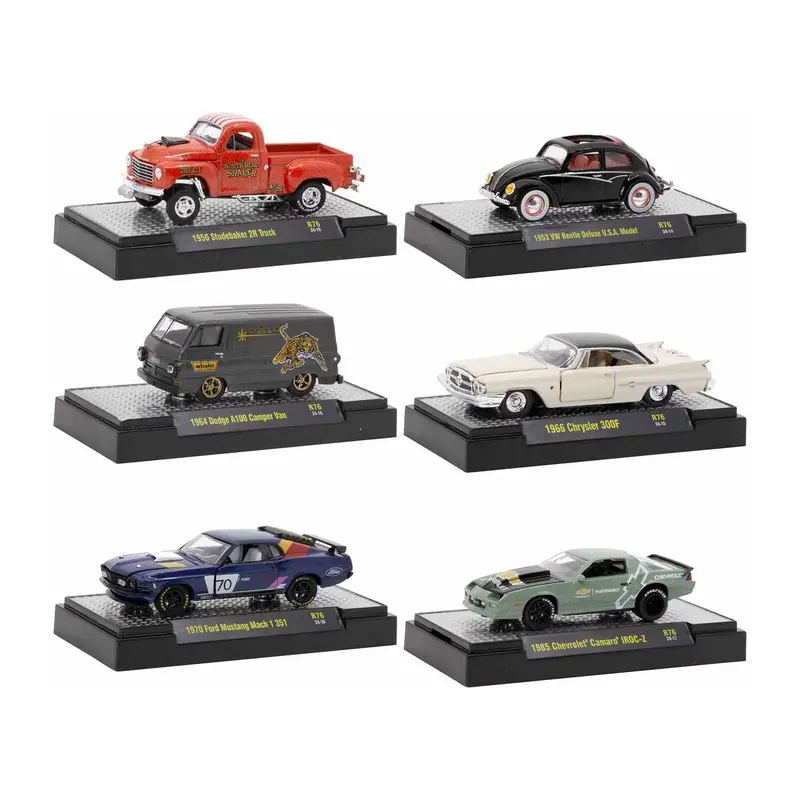 "Auto Meets" Set of 6 Cars IN DISPLAY CASES Release 76 Limited Edition 1/64 Diecast Model Cars by M2 Machines