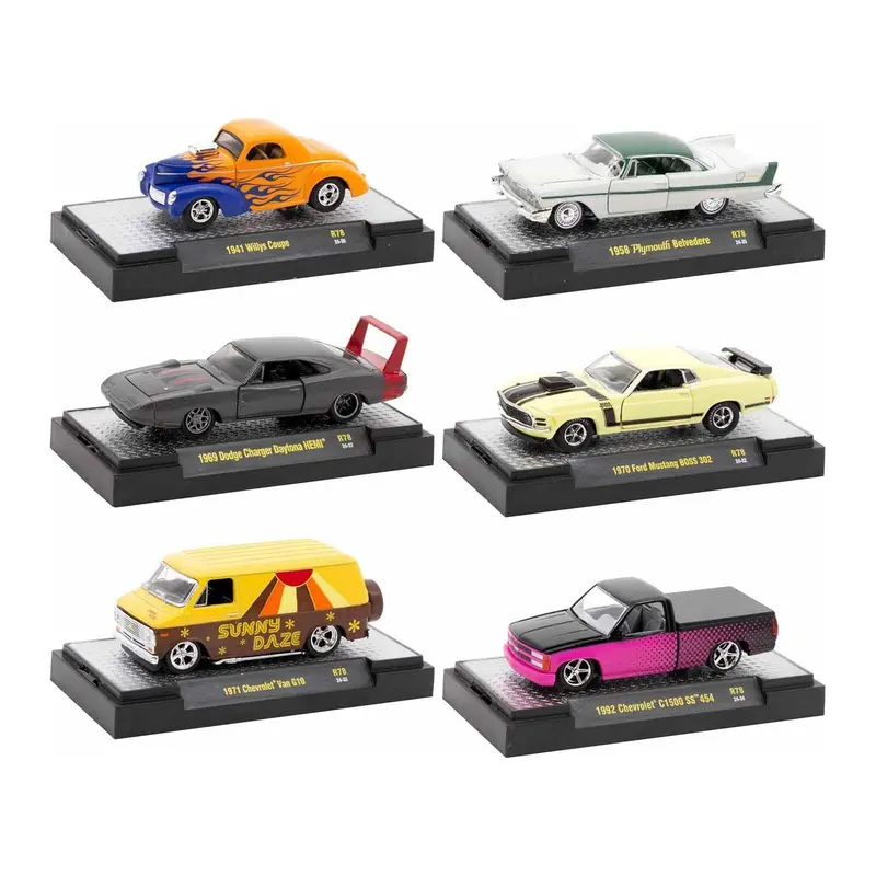 "Auto Meets" Set of 6 Cars IN DISPLAY CASES Release 78 Limited Edition 1/64 Diecast Model Cars by M2 Machines