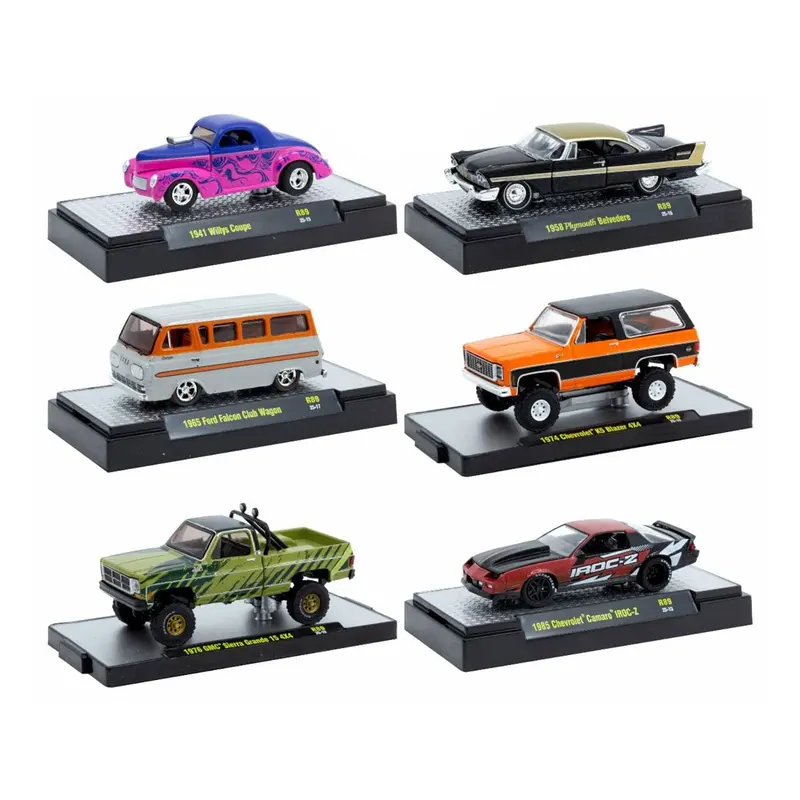 "Auto Meets" Set of 6 Cars IN DISPLAY CASES Release 89 Limited Edition 1/64 Diecast Model Cars by M2 Machines