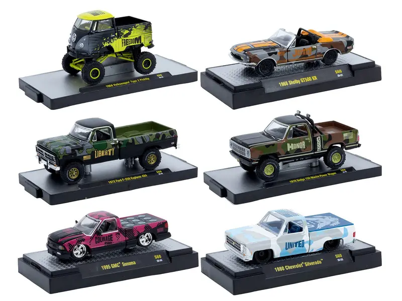 "Auto Meets" Set of 6 Cars IN DISPLAY CASES Release S60 Limited Edition 1/64 Diecast Model Cars by M2 Machines