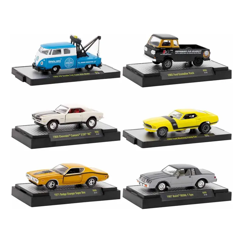 "Auto-Thentics" 6 piece Set Release 86 IN DISPLAY CASES Limited Edition 1/64 Diecast Model Cars by M2 Machines
