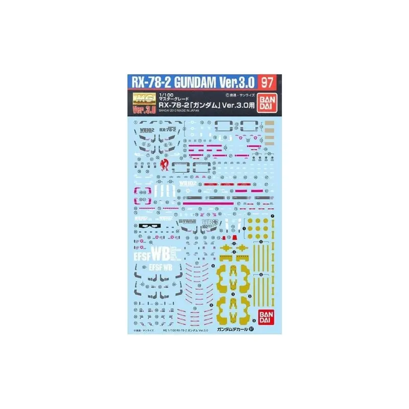 Bandai GD-97 MG Gundam Ver. 3.0 Waterslide Decals