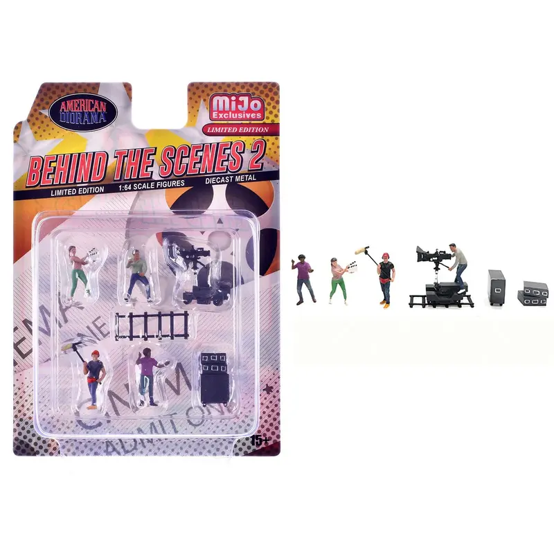 "Behind The Scenes #2" 7 piece (4 People 3 Accessories) Diecast Figures Set 1/64 Scale Models by American Diorama