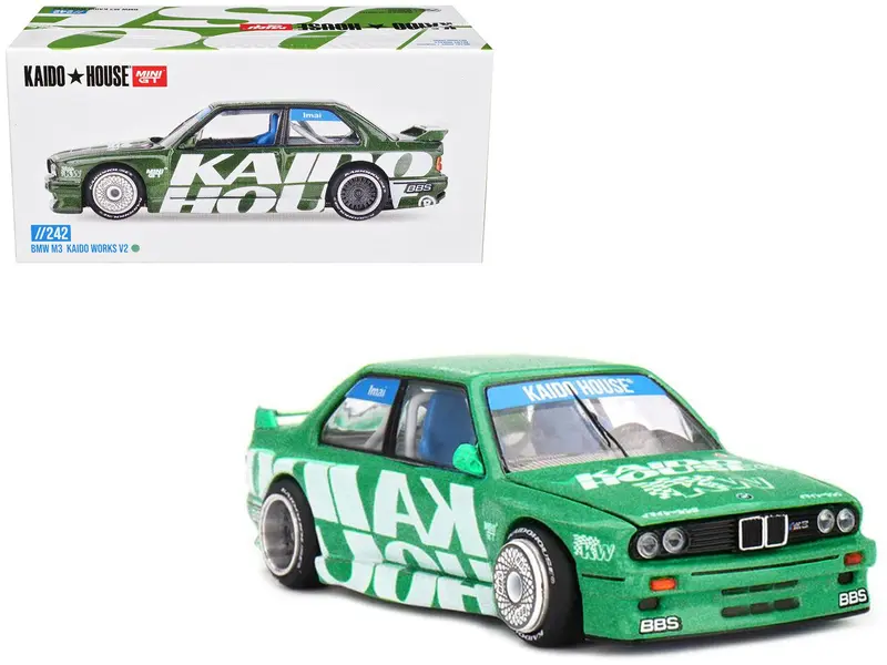BMW M3 "Kaido Works V2" Green Metallic with Graphics (Designed by Jun Imai) "Kaido House" Special 1/64 Diecast Model Car by Mini GT