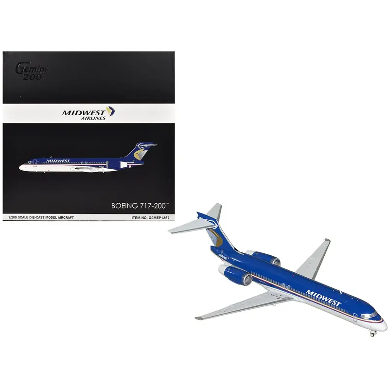 Boeing 717-200 Commercial Aircraft "Midwest Airlines" (N920ME) Blue and White "Gemini 200" Series 1/200 Diecast Model Airplane by GeminiJets