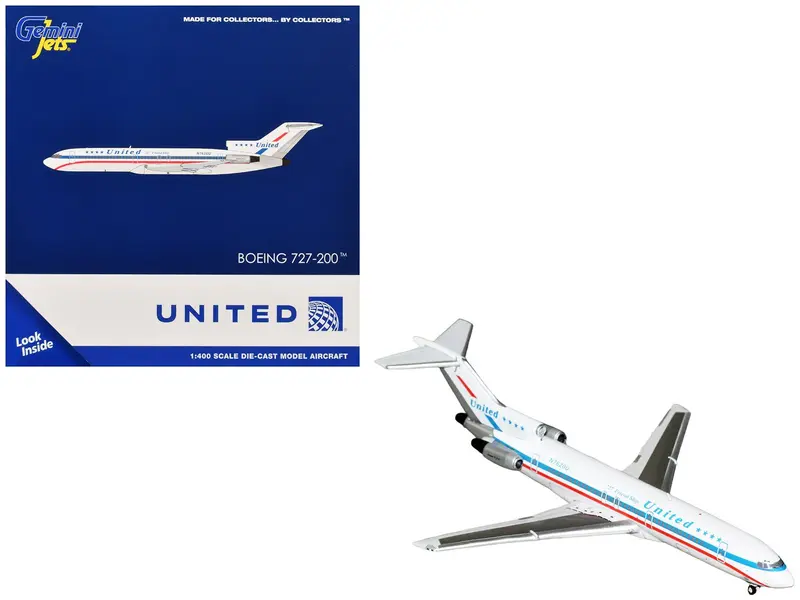 Boeing 727-200 Commercial Aircraft "United Airlines - Stars & Bars/Friend Ship" (N7620U) White with Red and Blue Stripes 1/400 Diecast Model Airplane by GeminiJets