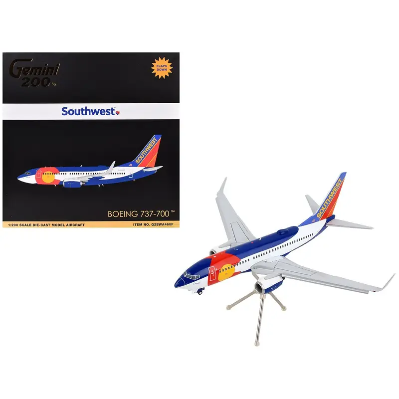Boeing 737-700 Commercial Aircraft with Flaps Down Configuration "Southwest Airlines - Colorado One" (N230WN) White and Blue "Gemini 200" Series 1/200 Diecast Model Airplane by GeminiJets