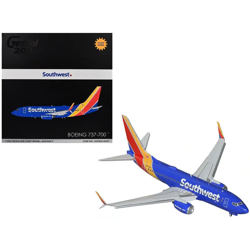 Boeing 737-700 Commercial Aircraft with Flaps Down "Southwest Airlines" (N943WN) Blue with Striped Tail "Gemini 200" Series 1/200 Diecast Model Airplane by GeminiJets