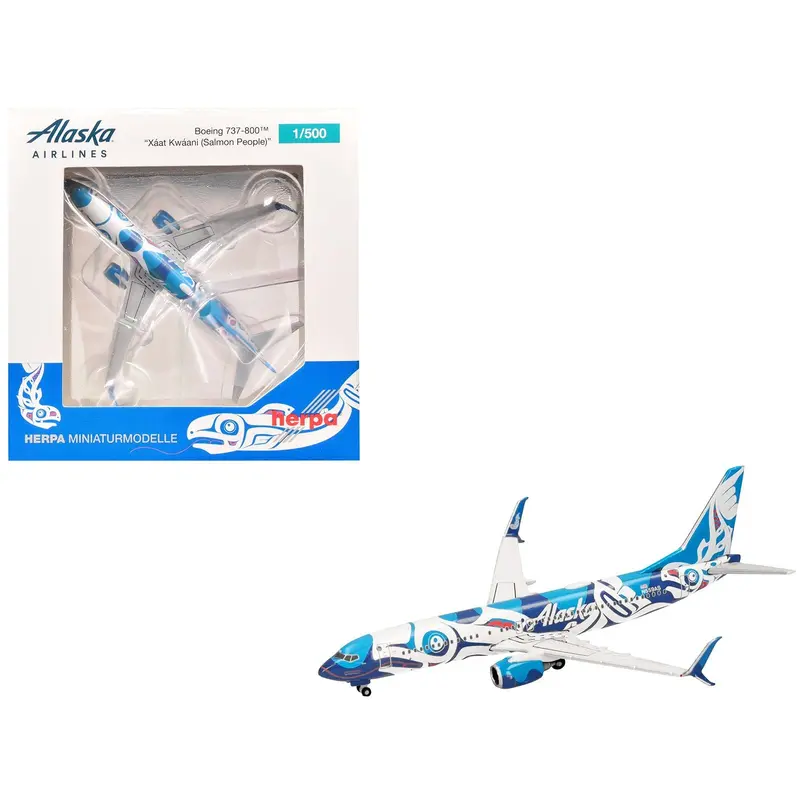 Boeing 737-800 Commercial Aircraft "Alaska Airlines - Salmon People Livery" (N559AS) Blue and White 1/500 Diecast Model Airplane by Herpa