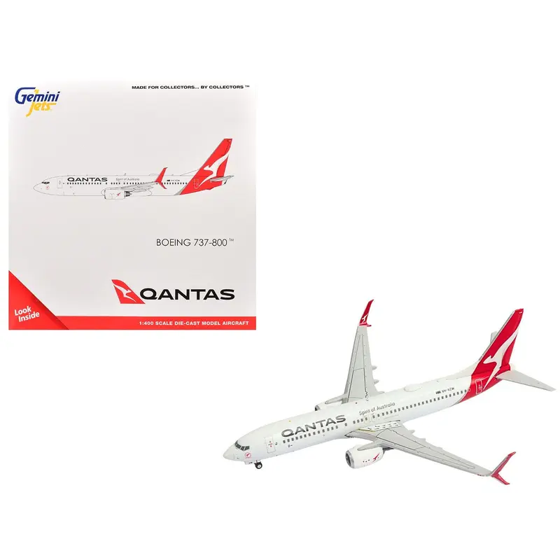 Boeing 737-800 Commercial Aircraft "Qantas Airways" (VH-VZW) White with Red Tail 1/400 Diecast Model Airplane by GeminiJets