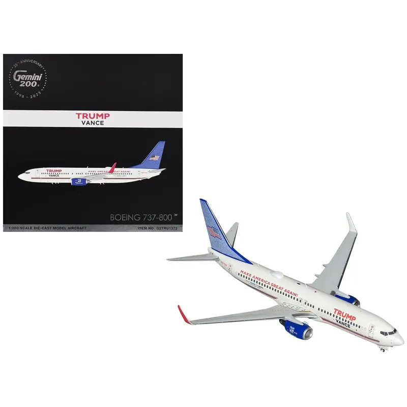 Boeing 737-800 Commercial Aircraft "Trump-Vance Campaign" (N917XA) White with Blue Tail "Gemini 200" Series 1/200 Diecast Model Airplane by GeminiJets