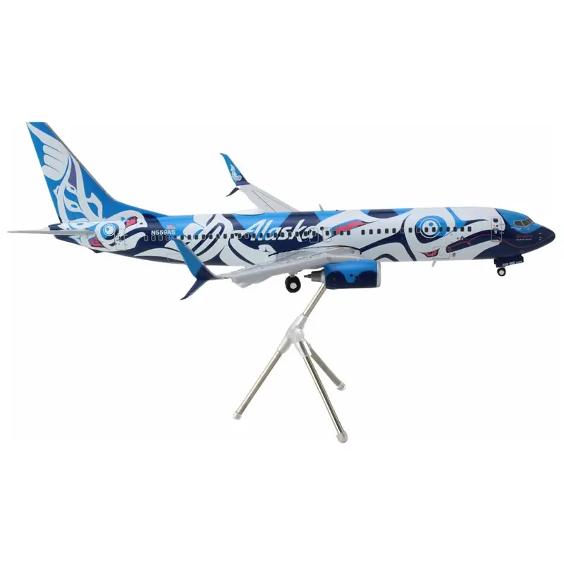 Boeing 737-800 Commercial Aircraft with Flaps Down "Alaska Airlines" (N559AS) Salmon People Livery "Gemini 200" Series 1/200 Diecast Model Airplane by GeminiJets