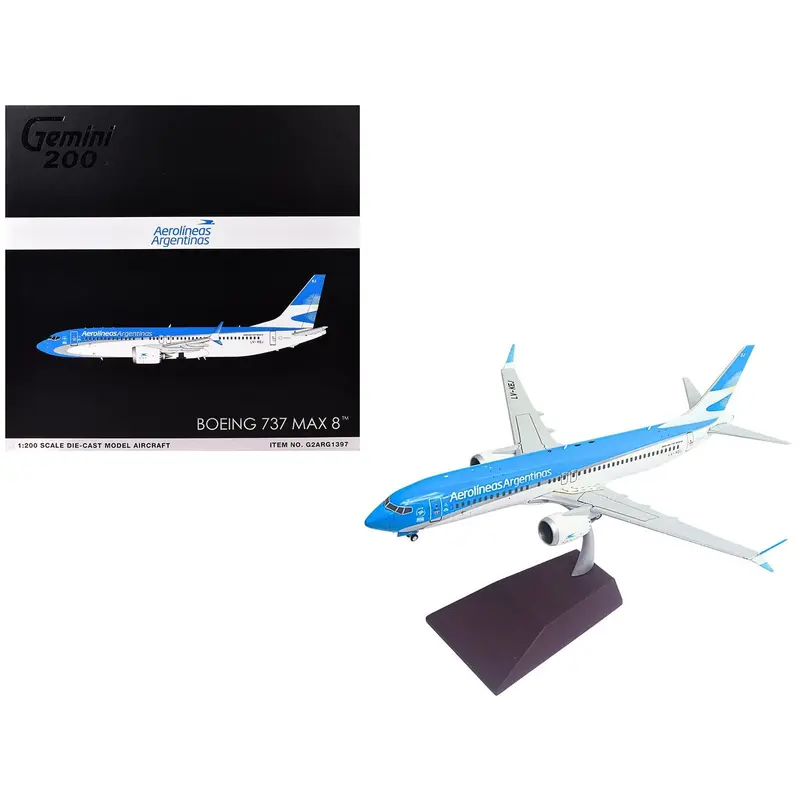 Boeing 737 MAX 8 Commercial Aircraft "Aerolineas Argentinas" (LV-KEJ) White and Blue "Gemini 200" Series 1/200 Diecast Model Airplane by GeminiJets