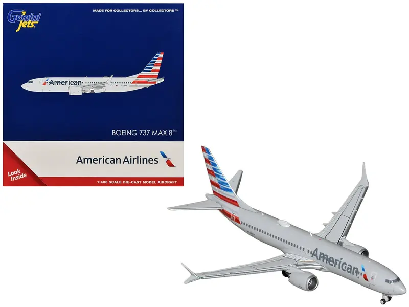 Boeing 737 MAX 8 Commercial Aircraft "American Airlines" (N326RP) Gray with Striped Tail Series 1/400 Diecast Model by GeminiJets