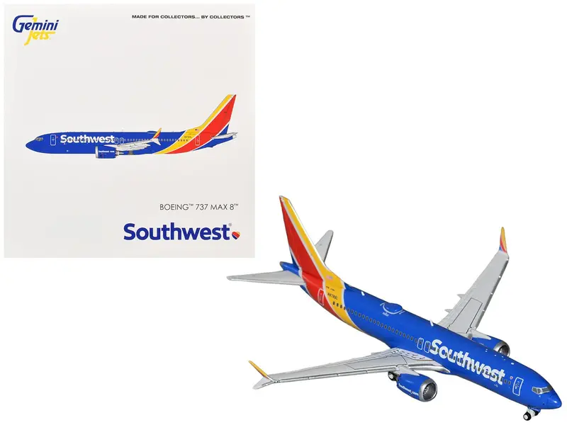 Boeing 737 MAX 8 Commercial Aircraft "Southwest Airlines" (N8788L) Blue with Red and Yellow Stripes 1/400 Diecast Model Airplane by GeminiJets