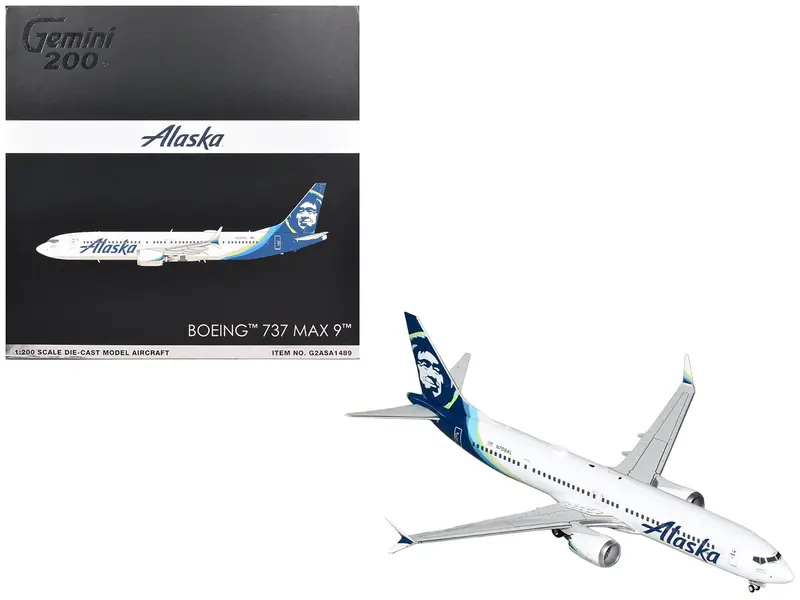 Boeing 737 MAX 9 Commercial Aircraft "Alaska Airlines" (N708AL) White with Blue Tail "Gemini 200" Series 1/200 Diecast Model Airplane by GeminiJets