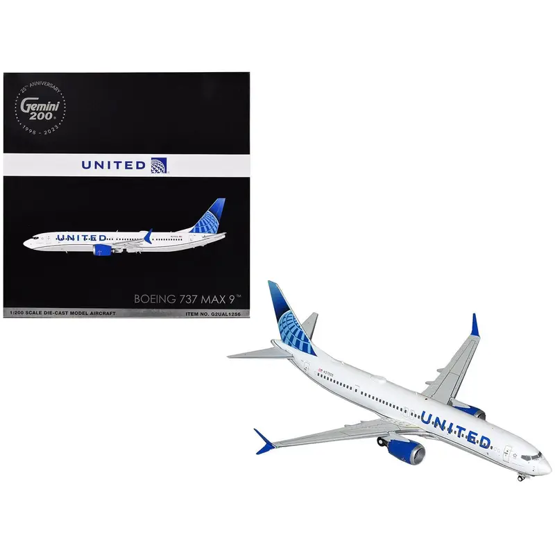 Boeing 737 MAX 9 Commercial Aircraft "United Airlines" (N37555) White with Blue Tail "Gemini 200" Series 1/200 Diecast Model Airplane by GeminiJets
