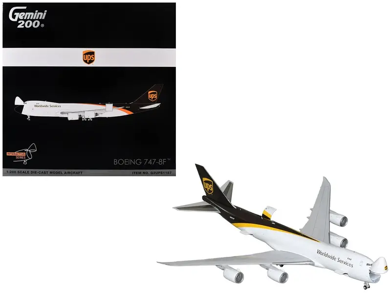 Boeing 747-8F Commercial Aircraft "UPS Worldwide Services" (N607UP) White with Brown Tail "Gemini 200 - Interactive Series" Series 1/200 Diecast Model by GeminiJets