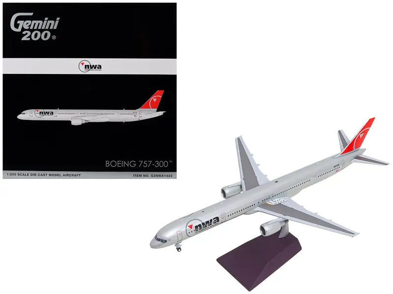 Boeing 757-300 Commercial Aircraft "Northwest Airlines" (N587NW) Silver with Red Tail "Gemini 200" Series 1/200 Diecast Model by GeminiJets