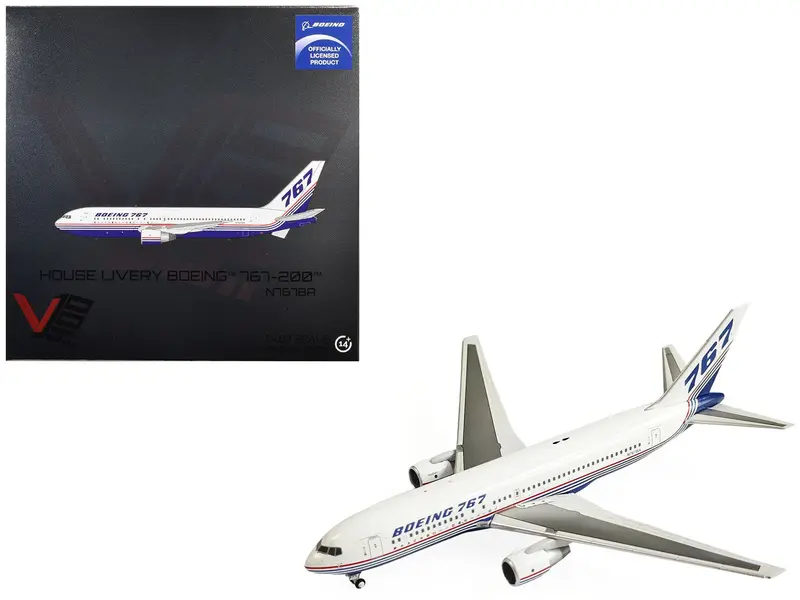 Boeing 767-200 Commercial Aircraft "Boeing House Livery" (N767BA) White with Blue and Red Stripes 1/400 Diecast Model by V1