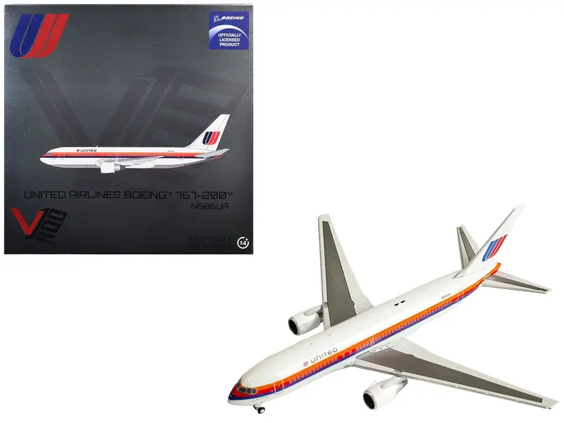 Boeing 767-200 Commercial Aircraft "United Airlines" (N606UA) White with Stripes 1/400 Diecast Model by V1