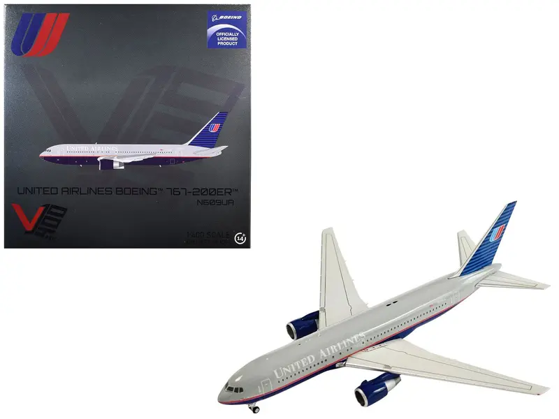 Boeing 767-200ER Commercial Aircraft "United Airlines" (N609UA) Gray with Blue Tail 1/400 Diecast Model by V1