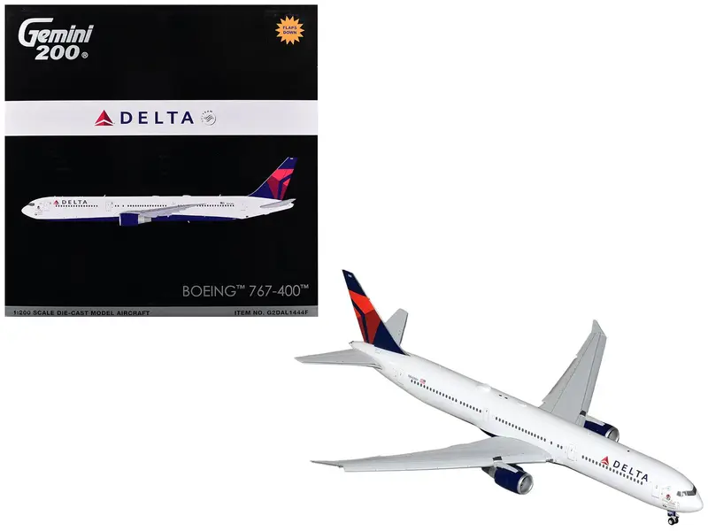 Boeing 767-400ER Commercial Aircraft with Flaps Down "Delta Air Lines" (N482MH) White with Blue and Red Tail "Gemini 200" Series 1/200 Diecast Model Airplane by GeminiJets