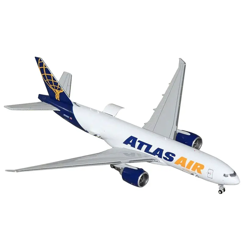 Boeing 777-200LRF Commercial Aircraft "Atlas Air" (N703GT) White with Blue Tail "Interactive Series" 1/400 Diecast Model Airplane by GeminiJets