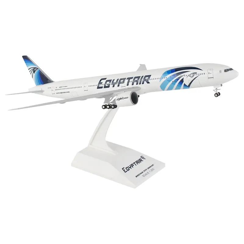 Boeing 777-300 Commercial Aircraft with Landing Gear "EgyptAir" (SU-GDL) White with Blue Tail (Snap-Fit) 1/200 Plastic Model by Skymarks