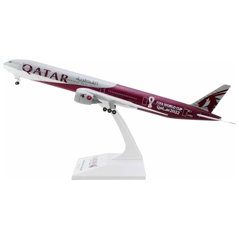 Boeing 777-300 Commercial Aircraft with Landing Gear "Qatar Airways - FIFA World Cup Qatar 2022" Gray and Dark Red (Snap-Fit) 1/200 Plastic Model by Skymarks