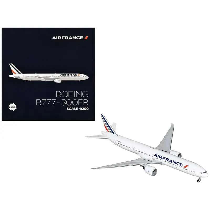 Boeing 777-300ER Commercial Aircraft with Flaps Down "Air France" (F-GZNH) White with Striped Tail "Gemini 200" Series 1/200 Diecast Model Airplane by GeminiJets