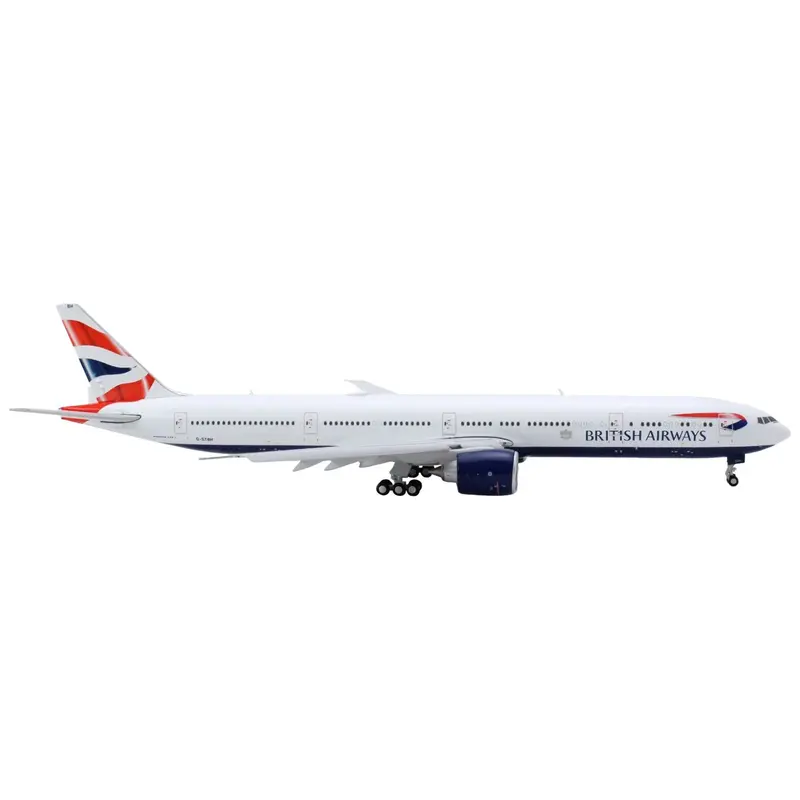Boeing 777-300ER Commercial Aircraft with Flaps Down "British Airways" (G-STBH) White with Striped Tail 1/400 Diecast Model Airplane by GeminiJets