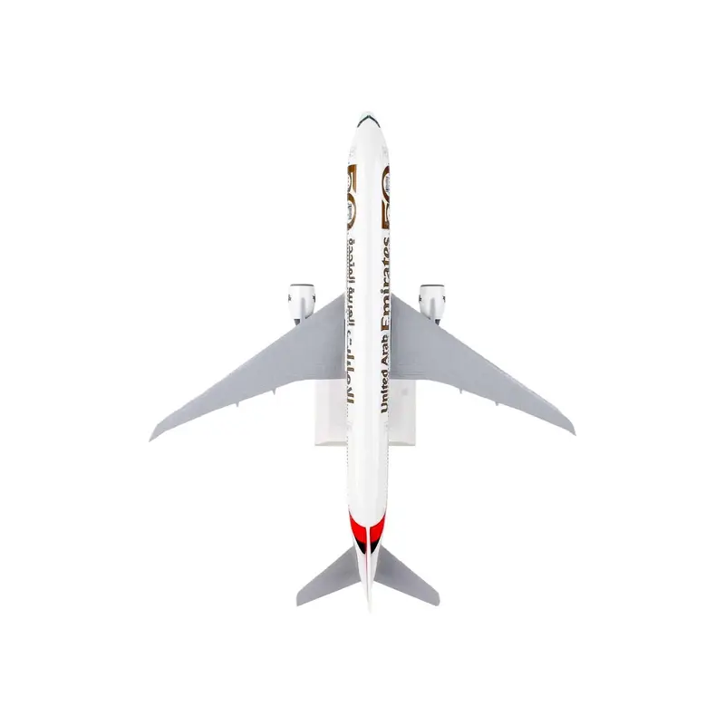 Boeing 777-300ER Commercial Aircraft with Landing Gear "Emirates Airlines - 50th Anniversary" (A6-EPO) White with Tail Graphics (Snap-Fit) 1/200 Plastic Model by Skymarks