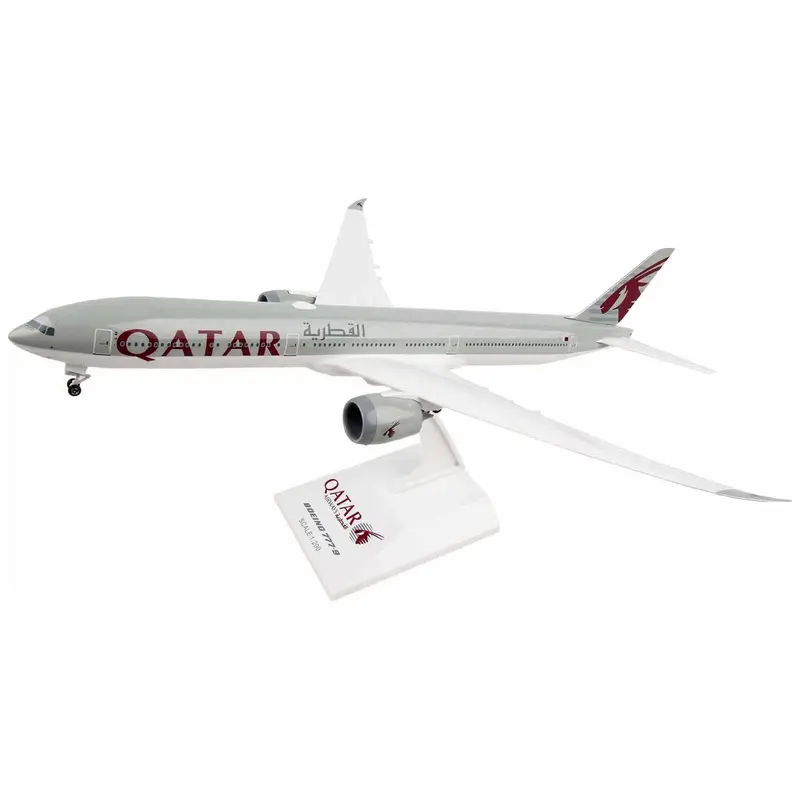 Boeing 777-9 Commercial Aircraft with Landing Gear "Qatar Airways" Gray with Tail Graphics (Snap-Fit) 1/200 Plastic Model by Skymarks