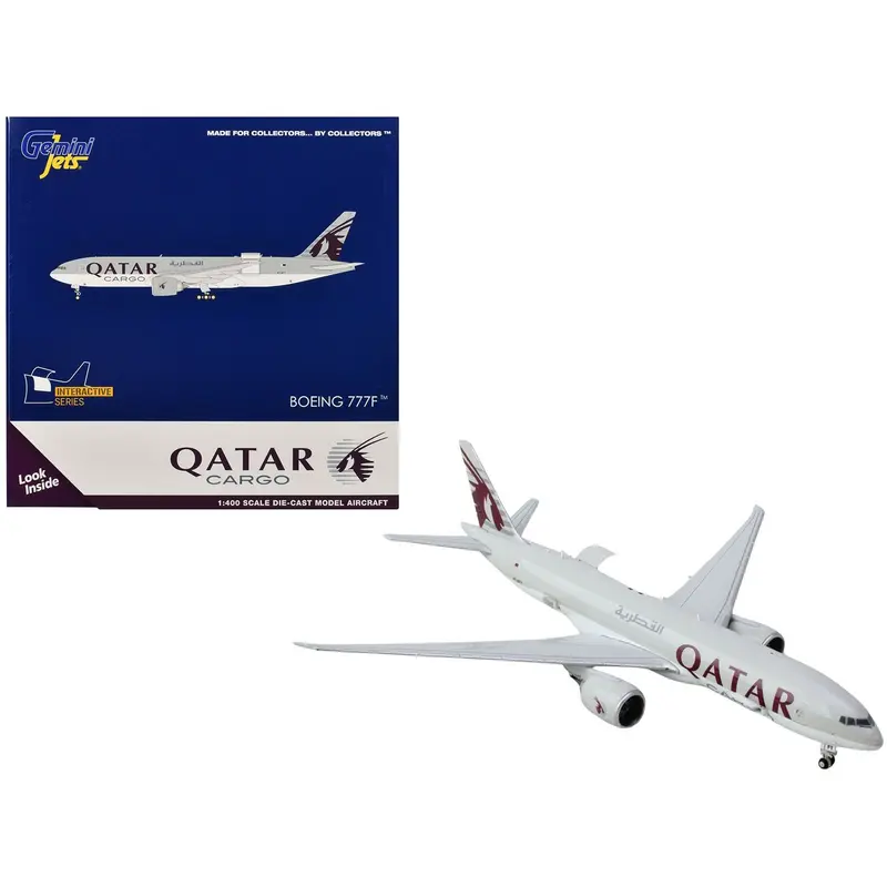Boeing 777F Commercial Aircraft "Qatar Airways" (A7-BFT) Gray with Tail Graphics "Interactive Series" 1/400 Diecast Model Airplane by GeminiJets