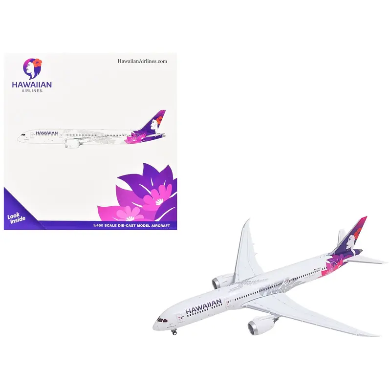 Boeing 787-9 Commercial Aircraft "Hawaiian Airlines" (N781HA) White with Purple Tail Graphics 1/400 Diecast Model Airplane by GeminiJets