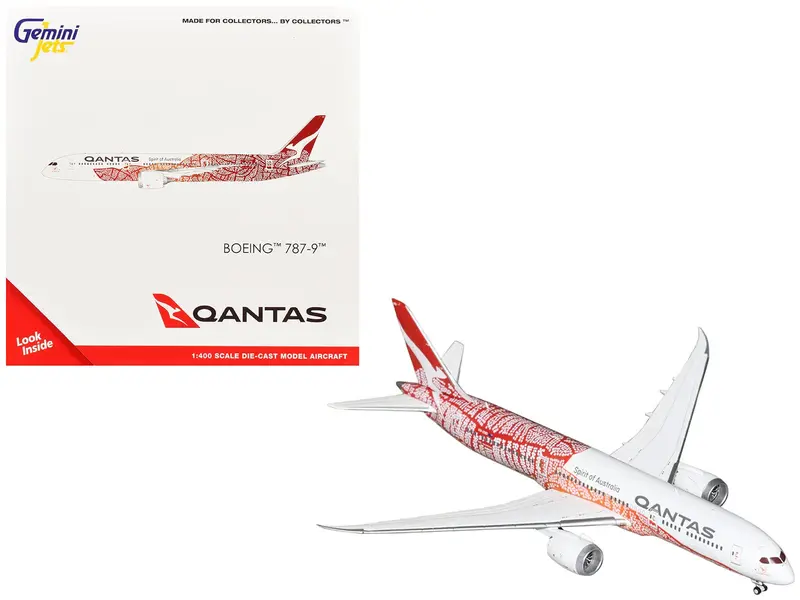 Boeing 787-9 Commercial Aircraft "Qantas - Yam Dreaming" (VH-ZND) White with Red Graphics 1/400 Diecast Model Airplane by GeminiJets