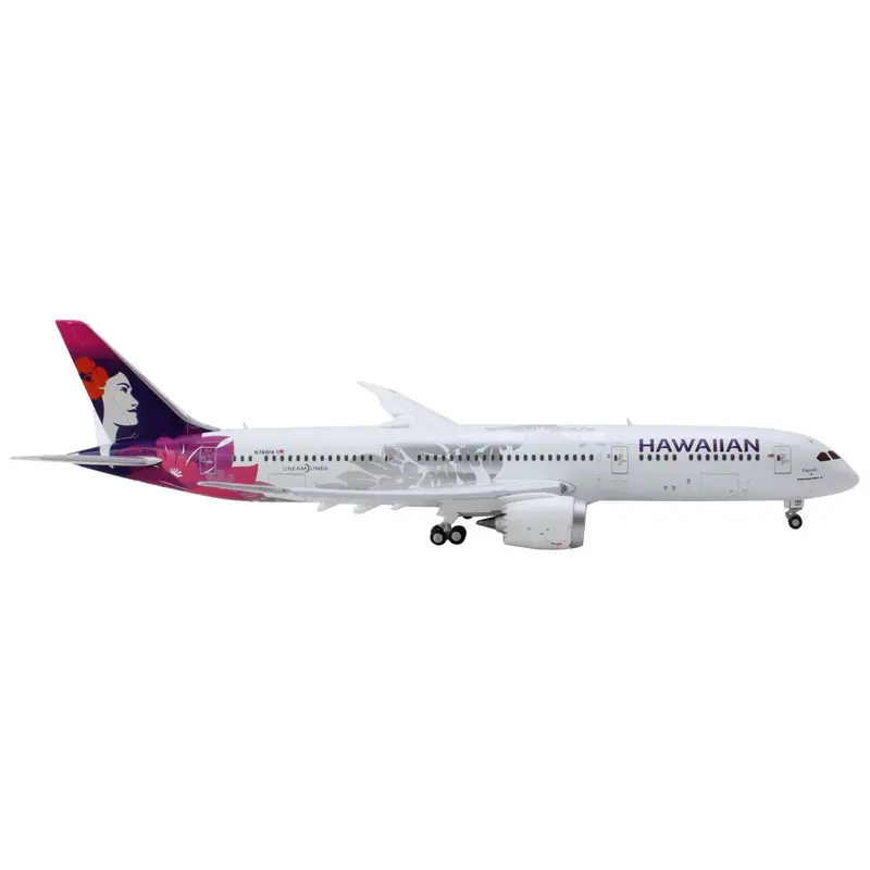Boeing 787-9 Dreamliner Commercial Aircraft with Flaps Down "Hawaiian Airlines" (N780HA) White with Purple Tail 1/400 Diecast Model Airplane by GeminiJets