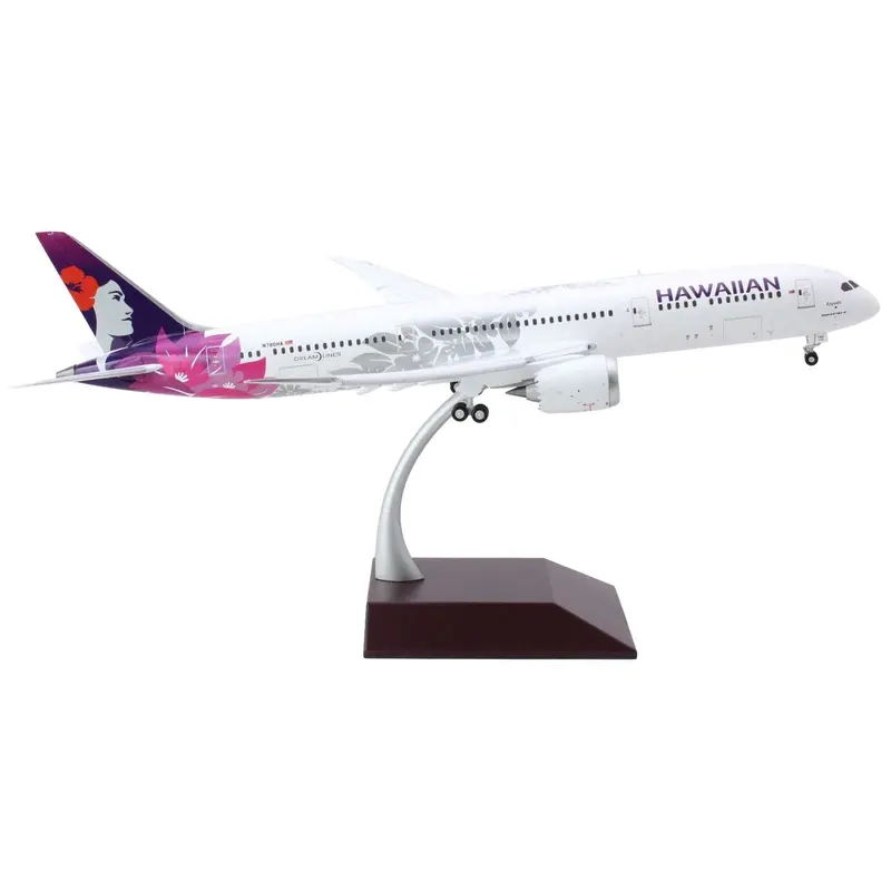 Boeing 787-9 Dreamliner Commercial Aircraft with Flaps Down "Hawaiian Airlines" (N780HA) White with Purple Tail "Gemini 200" Series 1/200 Diecast Model Airplane by GeminiJets