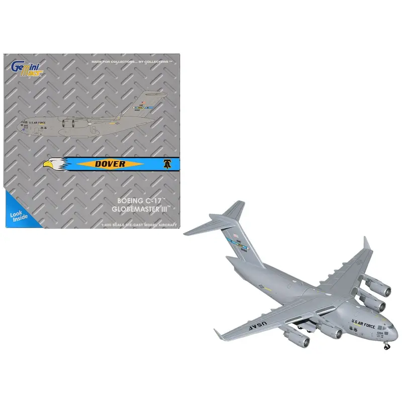 Boeing C-17 Globemaster III Transport Aircraft "Dover Air Force Base - United States Air Force" (06-6168) Gray "Gemini Macs" Series 1/400 Diecast Model Airplane by GeminiJets