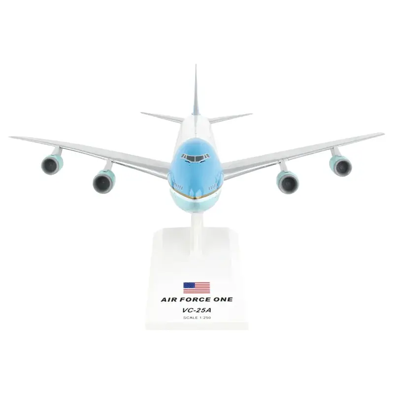Boeing VC-25A Transport Aircraft "Air Force One - United States of America" (29000) White with Blue Stripes (Snap-Fit) 1/250 Plastic Model by Skymarks