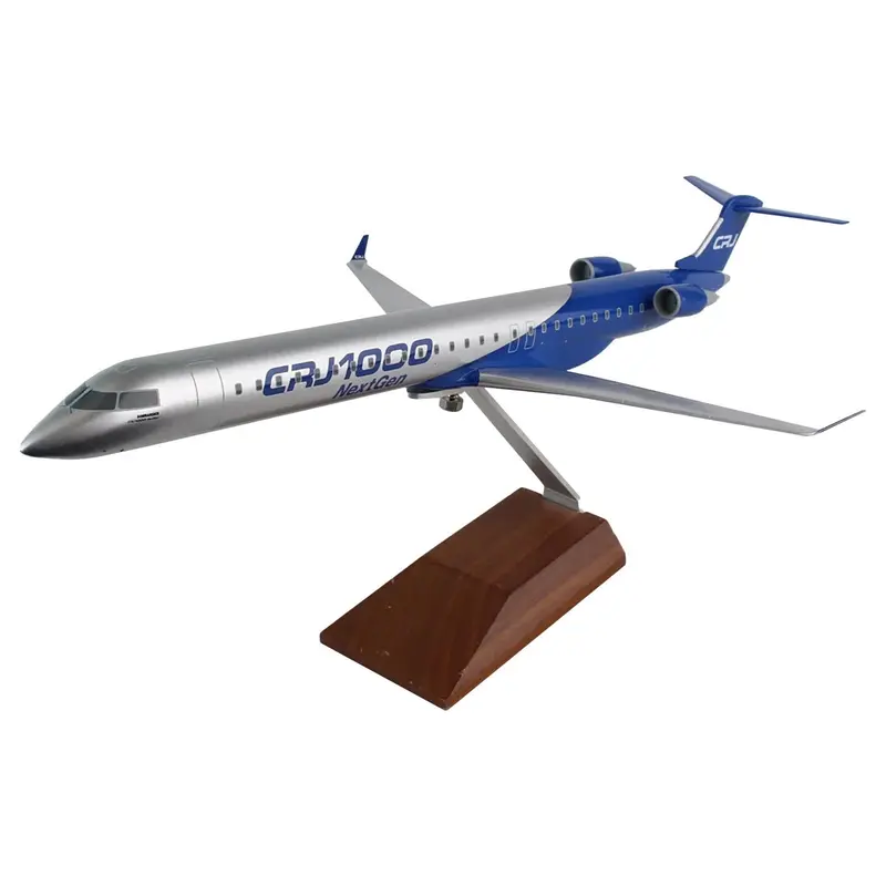 Bombardier CRJ1000 Commercial Aircraft "CRJ1000 Next Gen" Silver Metallic and Blue with Wood Stand (Snap-Fit) 1/100 Plastic Model by Skymarks