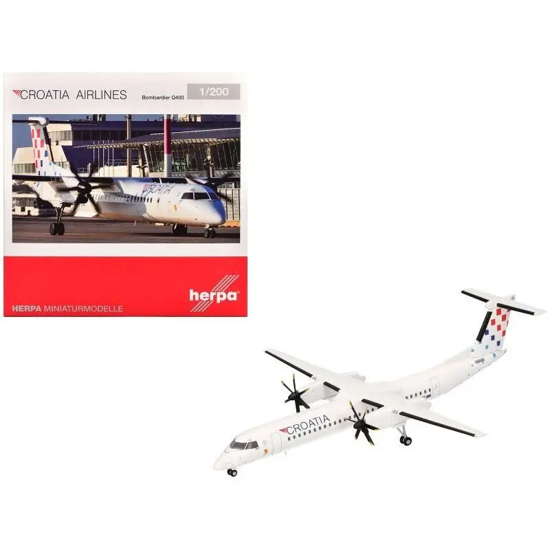 Bombardier Q400 Commercial Aircraft "Croatia Airlines" (9A-CQE) White with Tail Graphics 1/200 Diecast Model Airplane by Herpa