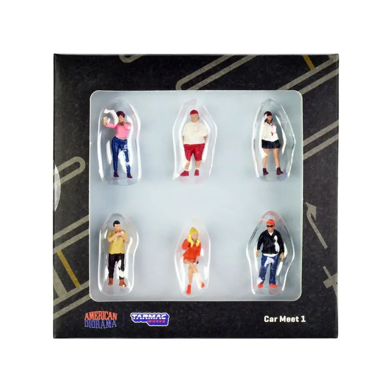 "Car Meet 1" 6 Piece Diecast Figure Set for 1/64 Scale Models by Tarmac Works & American Diorama