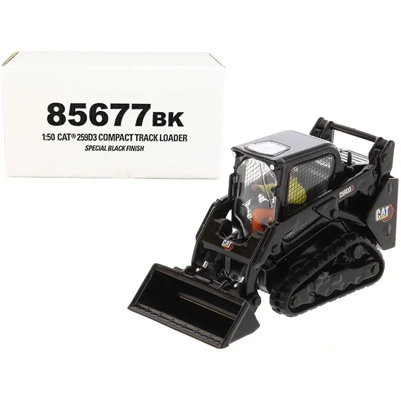 CAT Caterpillar 259D3 Compact Track Loader with Work Tools and Operator Special Black Paint "High Line Series" 1/50 Diecast Model by Diecast Masters