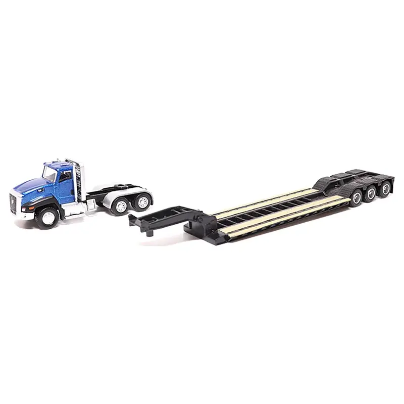 CAT Caterpillar CT660 Day Cab Tractor Blue Metallic with Lowboy Trailer and CAT 315C L Hydraulic Excavator Yellow 1/87 (HO) Diecast Model by Diecast Masters